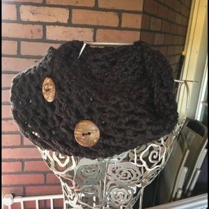 Black handmade infinity scarf big buttons